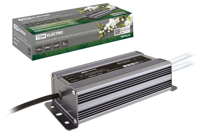 Блок питания 100Вт-12В-IP67 для светодиодных лент и модулей DC 12В, металл | SQ0331-0139 TDM