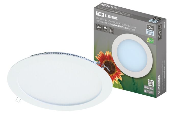 Светильник светодиодный встраиваемый Downlight ДВО СВО (белый) 12Вт 4000К IP20 опал | SQ0329-0010 TDM ELECTRIC