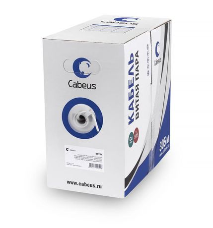 Кабель витая пара UTP-4P-Cat.5e-SOLID-LSZH-GY UTP (U/UTP), категория 5e, 4 пары (24 AWG), одножильный, серый, LSZH, нг(А)-HF, (305 м), системная гарантия 25 лет. - 9776c Cabeus