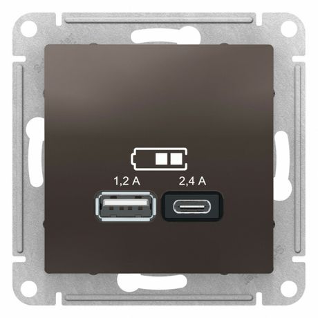 Розетка USB AtlasDesign тип A+C 5В/2.4А 2х5В/1.2А механизм мокко SE ATN000639 APC