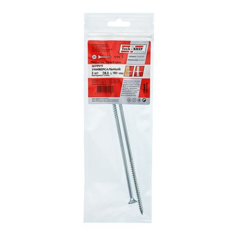 Саморезы универсальные 180х6,0 мм (2 шт) оцинкованные - пакет ( 0,045 кг) | 126490 Tech-KREP