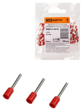Наконечник-гильза Е0308 0,3мм2 с изолированным фланцем (100шт) | SQ0512-0018 TDM