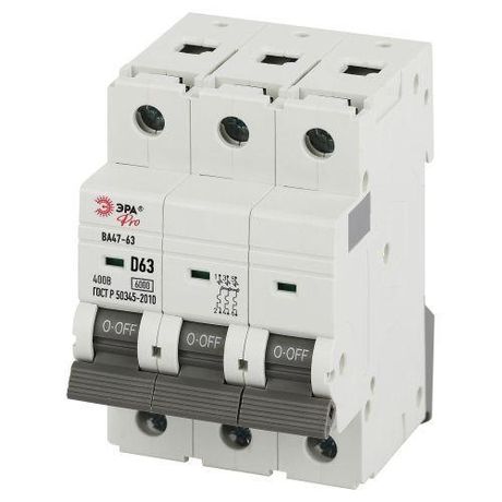 Автоматический выключатель PRO VA63-3P63D6 ВА47-63 3P 63А кривая D 6кА | Б0063233 ЭРА