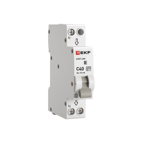 Дифференциальный автомат АВДТ-63М 40А/10мА (1мод, хар. C, электронный, тип AC) 6кА EKF PROxima | DA63M-40-10