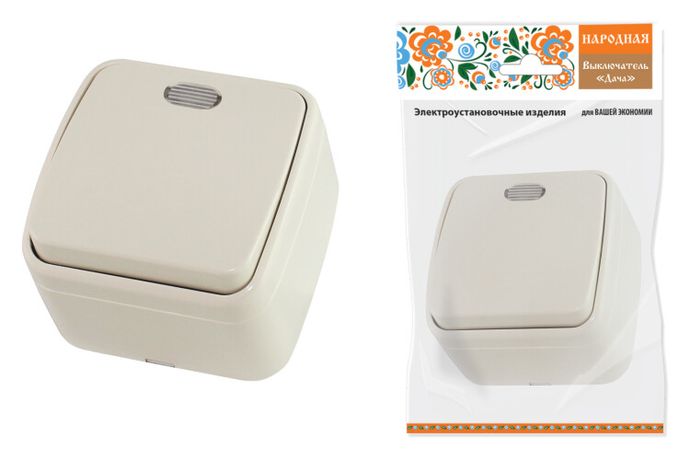 Выключатель 1-кл. открытой установки с подсветкой IP20 10А, сл. кость "Дача" Народная | SQ1824-0018 TDM