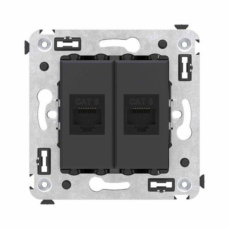 Компьютерная розетка RJ-45 без шторки в стену, кат.6 двойная, "Avanti", "Черный матовый" | 4412694 DKC ДКС