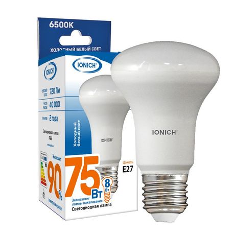 Лампа светодиодная R63 8Вт 6500К E27 720лм 230В холод. бел. IONICH 1797