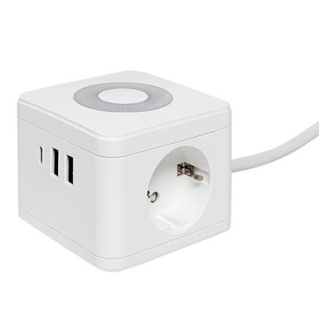 Удлинитель Куб 2 гнезда 2USB 2,4А+Type C + Ночник 1,3 метра 1мм2 - UBA-CUB-2-TC EKF