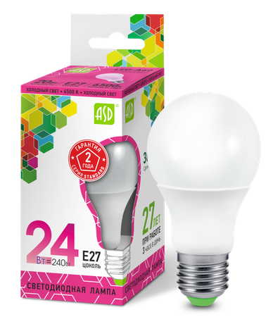 Лампа светодиодная LED-A65-standard 24Вт грушевидная 230В E27 6500К 2160лм ASD 4690612014289