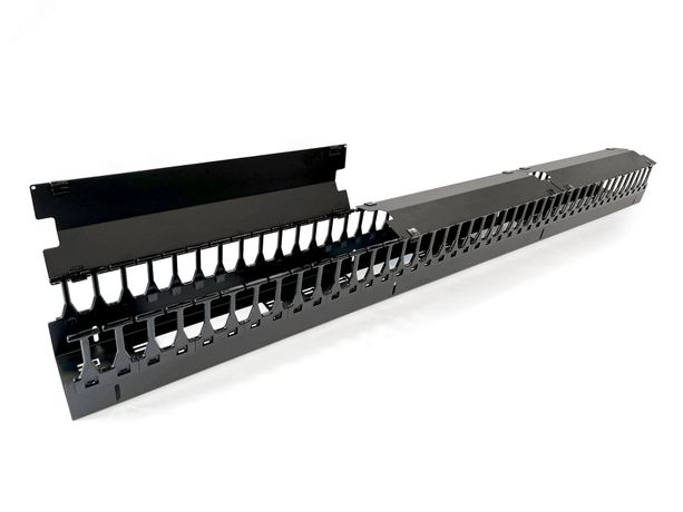 Организатор кабельный вертикальный. 32U для стоек ORK2A. ORL1. ширина 150мм. объединение в ряды. высота пальцев 106мм с крышками. черный - CMF-OR-32U-150x106-C-RAL9005 Hyperline 497369
