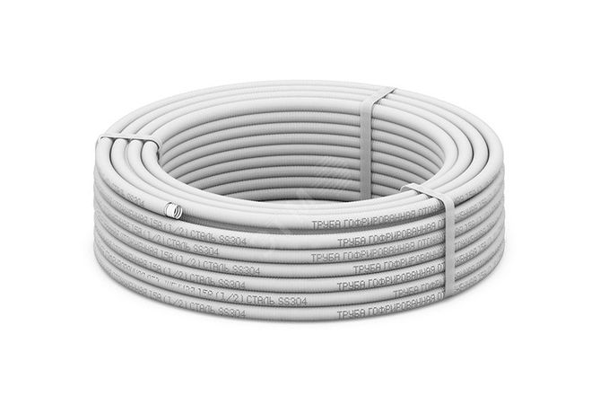Труба гофр. из нерж.стали SS304 15A, отожженная в оболочке белая, 50м - 2217492 Stahlmann
