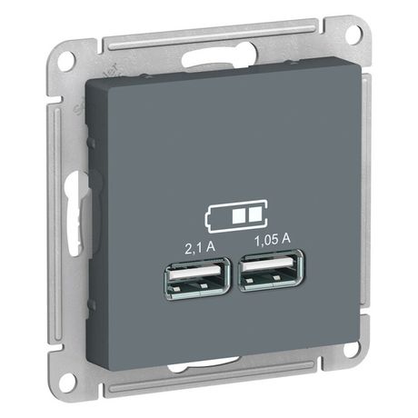 Розетка ATLASDESIGN USB 5В 1 порт x 2,1 А 2 порта х 1,05 механизм грифель - ATN000733 APC