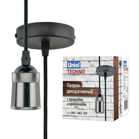 Патрон декоративный серия Techno с проводом (1м) и креплением Материал алюминий DLC-T-S31/E27 TS/1M/BL PEARL BLACK ,Цвет черный жемчуг ТМ - UL-00005287 Uniel