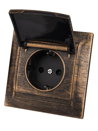 Розетка 2П+З 16А 250В IP44 с защ. шт. крышкой старинная бронза "Лама" | SQ1815-0755 TDM