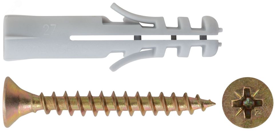 Крепление для плинтусов: дюбель с шурупом 8х40/5х40 (7шт) - 24893-2 Хортъ