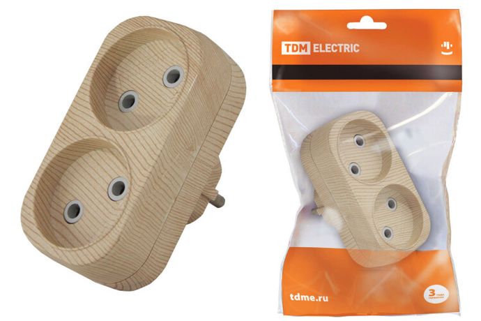 Блок на 2 гнезда 2П б/з плоский 6А 250B "Эко" (сосна) | SQ1806-0073 TDM