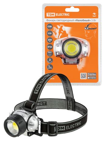 Фонарь светодиодный "Налобный" 5 Вт COB, 300 лм, бат. 3*AAA | SQ0350-0073 TDM