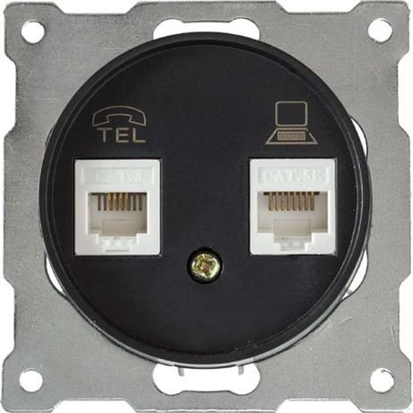 Механизм розетки комп. + телеф.2-м СП Florence RJ11/RJ45 кат.5e черн. 1E20801303 OneKeyElectro 2172817 ССТ