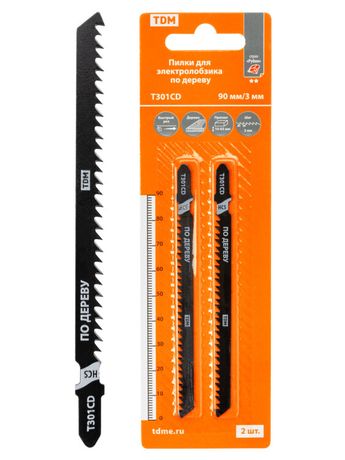 Пилки для электролобзика по дереву HCS 90х3 мм быстрый рез T301CD 2 шт "Рубин" TDM | SQ1089-0205