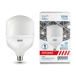 Лампа светодиодная LED 55 Вт 5250 лм 6500К AC180-240В E27 цилиндр Т160 холодная PROMO Elementary Gauss - 60436