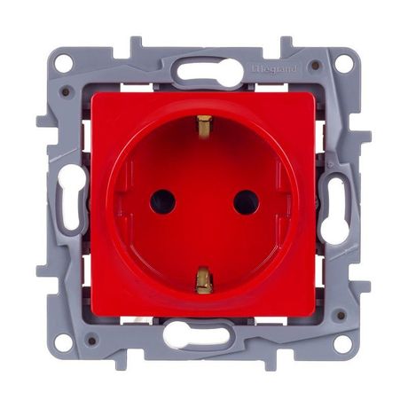 Розетка с заземлением - Legrand Etika со шторками 16А 250В винтовые зажимы красный 672722