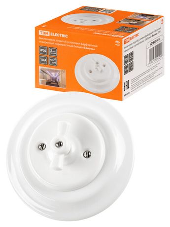 Выключатель скрытой установки фарфоровый поворотный перекрёстный с ручкой (бантик) 10А белый «Болонь | SQ1820-0016 TDM