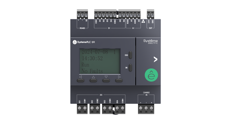 Реле интеллектуальное SR2, 24 VDC, дисплей, до 7 модулей расширения, 12 IO: 6 дискретных входов, 4 выходов (реле, 3 A), 2 аналоговых входа (NTC10K, PT1000, PT100, 0-10 V, 4-20 mA), 1xRS485, 1xRJ45, 1xUSB (Type C) - ZR2PP11BD2A APC