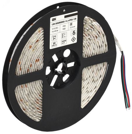 Лента светодиодная LED LSR-5050RGB60-14.4-IP65-12В (уп.5м) IEK LSR2-3-060-65-3-05