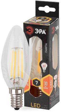 Лампа светодиодная филаментная F-LED B35-7W-827-E14 (филамент, свеча, 7Вт, тепл, E14 (10/100/2800) ЭРА - Б0027942