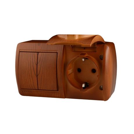 Блок Ната горизонт. сосна (2-кл. выкл. + розетка с заземл. крыш.) Lezard 710-0800-171