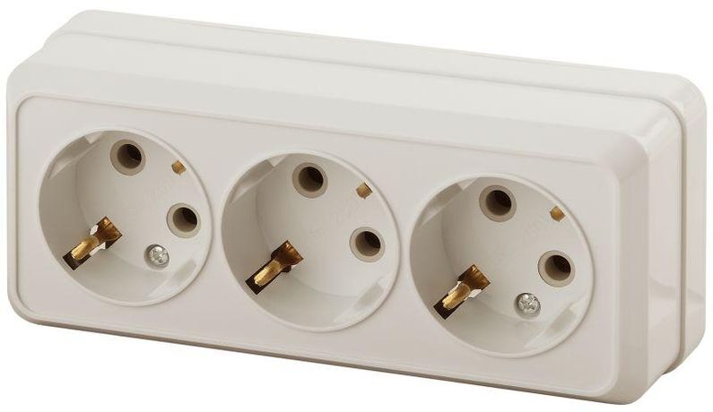 Розетка однофазная тройная наружная (открытой установки) с заземлением без шторок слоновая кость 16А 250В IP20 2-206-02 Intro Quadro - Б0053821 ЭРА