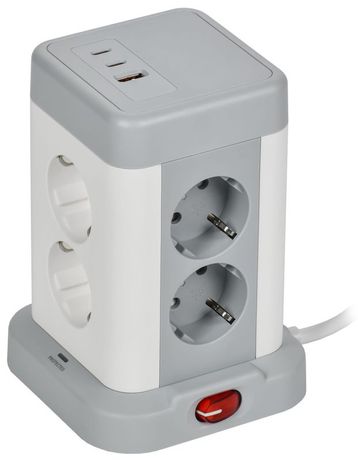 Удлинитель 8х1.5м 16А IP20 У08K 20Вт USB A+C 3х1 сер. DOMINIC IEK DN-YP30-16-08-01-ZKU-K41 IEK арт. DN-YP30-16-08-01-ZKU-K41