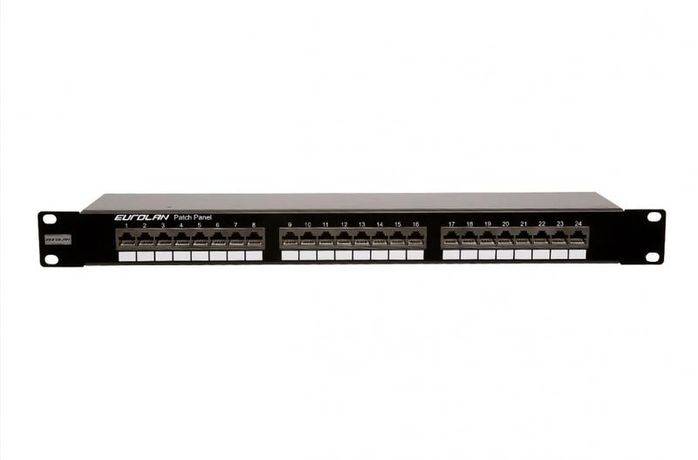 Коммутационная панель 19" моноблочная, категория 5e, FTP, 1U, 24 порта, черный, | 27B-F5-24BL Eurolan