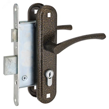 Замок врезной цилиндровый с ручками для деревянных дверей, СТАНДАРТ Россия ЗВ4-3.07С бронза - 7424 ПТК