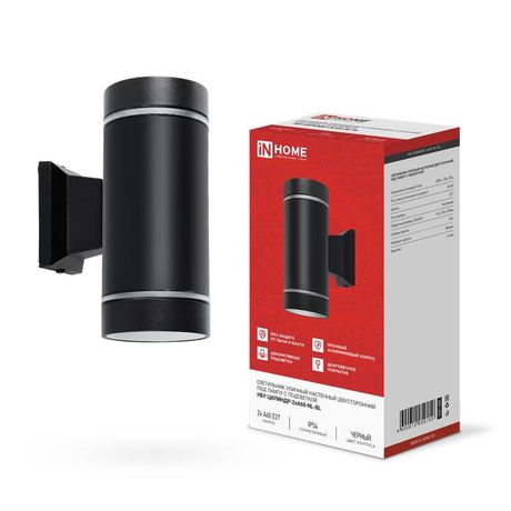 Светильник уличный настенный двусторонний НБУ ЦИЛИНДР-2хА60-NL-BL с подсветкой черный IP54 IN HOME - 4690612059150