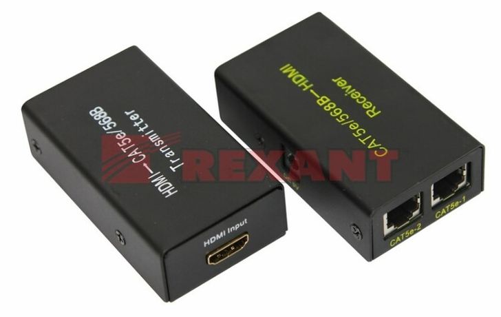 HDMI удлинитель по витой паре RJ-45(8P-8C) кат. 5е/6, передатчик+приемник | 17-6906 REXANT MEET