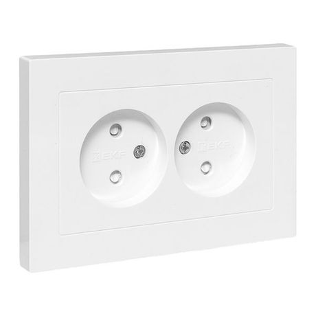 Механизм розетки двойной, 16А, без заземления, со шторками, с рамкой, белый Эпика EKF | UP1-SOW-201