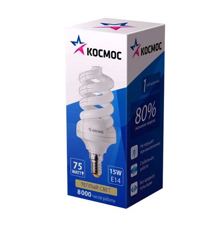 Лампа энергосберегающая КЛЛ 15/827 E14 D42х100 спираль - LKsmT2SPC15wE1427 Космос LKsmSPC15wE1427