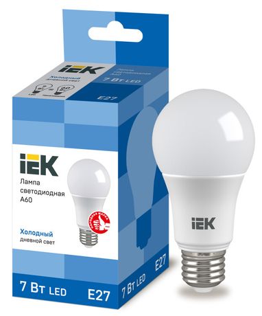 Лампа светодиодная LED 7Вт Е27 230В 6500К ECO А60 груша | LLE-A60-7-230-65-E27 IEK