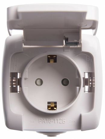 Розетка 1-м ОП Рондо 16А IP44 250В с заземл. защ. шторки бел. SchE RA16-112B-BI APC