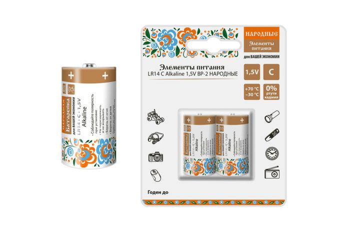 Элемент питания LR14 C Alkaline 1,5V BP-2 Народный | SQ1702-0014 TDM
