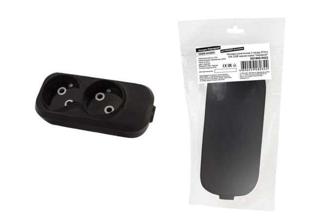 Колодка розеточная 2 гнезда 2П б/з 10А 250В черная серии "Народная" | SQ1806-0422 TDM