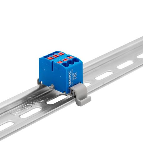 Блок распределительный с гориз. адаптером на рейку шириной 35мм, зажим push-in, 6 точек подключения 2,5 кв.мм, синий | DTP1-006-04SPUB-H DKC ДКС