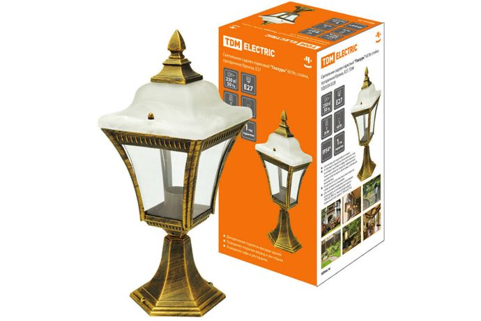 Светильник садово-парковый НПУ Глазурь 60Вт ЛН/КЛЛ/LED Е27 IP54 стойка, прозрачное/бронза | SQ0330-0328 TDM