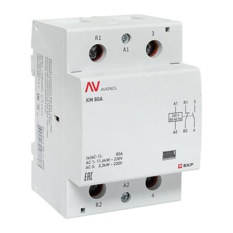 Контактор модульный КМ 80А 1NC+1NO 230VAC (3 мод.) AVERES | km-av-3-80-11-230V EKF
