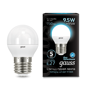 Лампа светодиодная LED 9.5 Вт 950 лм 4100К AC150-265В E27 шар P45 нейтральный Black Gauss - 105102210