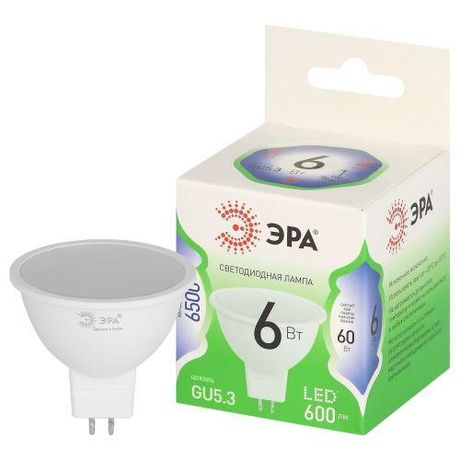Лампа светодиодная LED 6 Вт 600Лм 6500К софит холодный GU5.3 220-240В MR16-6W-865-GU5.3 Green Line - Б0067080 ЭРА