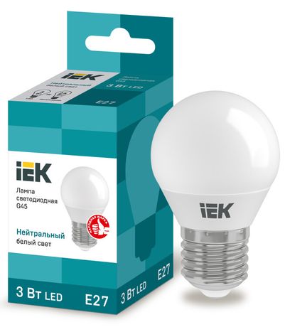 Лампа светодиодная Eco G45 3Вт шар 4000К нейтр. бел. E27 216лм 230-240В IEK LLE-G45-3-230-40-E27
