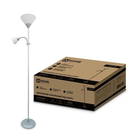 Светильник напольный под лампу ТНО 02-Е27+Е14С 230В белый плафон, серебряный корпус IN HOME - 4690612042671