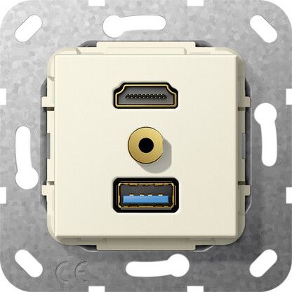 Вставка HDMI + USB миништырь 3,5 мм, разветвительный кабель, кремовый | 568101 GIRA